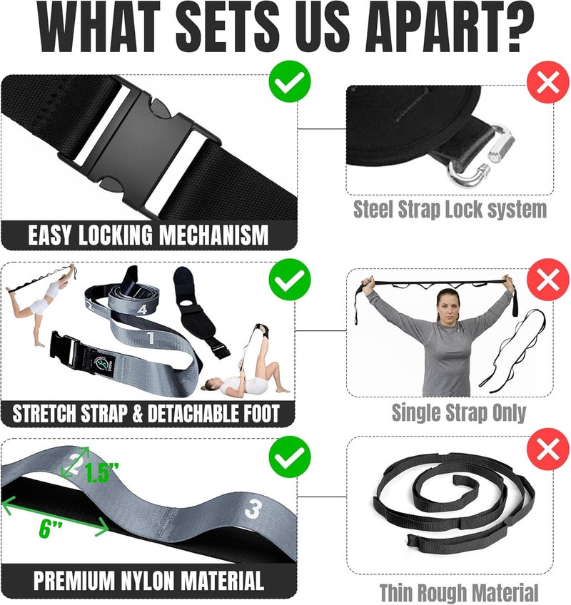 STRECTRA Stretch Strap with Loops Physical Therapy - Full Body Exercise Straps for Stretching with Detachable Foot - Leg & Calf Stretcher for Plantar Fasciitis, Physical Therapy, Pain Relief, and Flexibility - Image 3